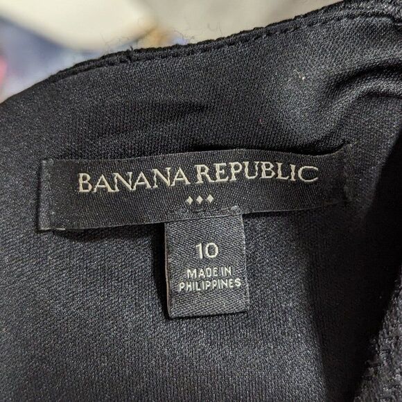 Banana Republic Size 10 Black Jacquard Patterned Mini Fit & Flare Dress - Picture 7 of 8